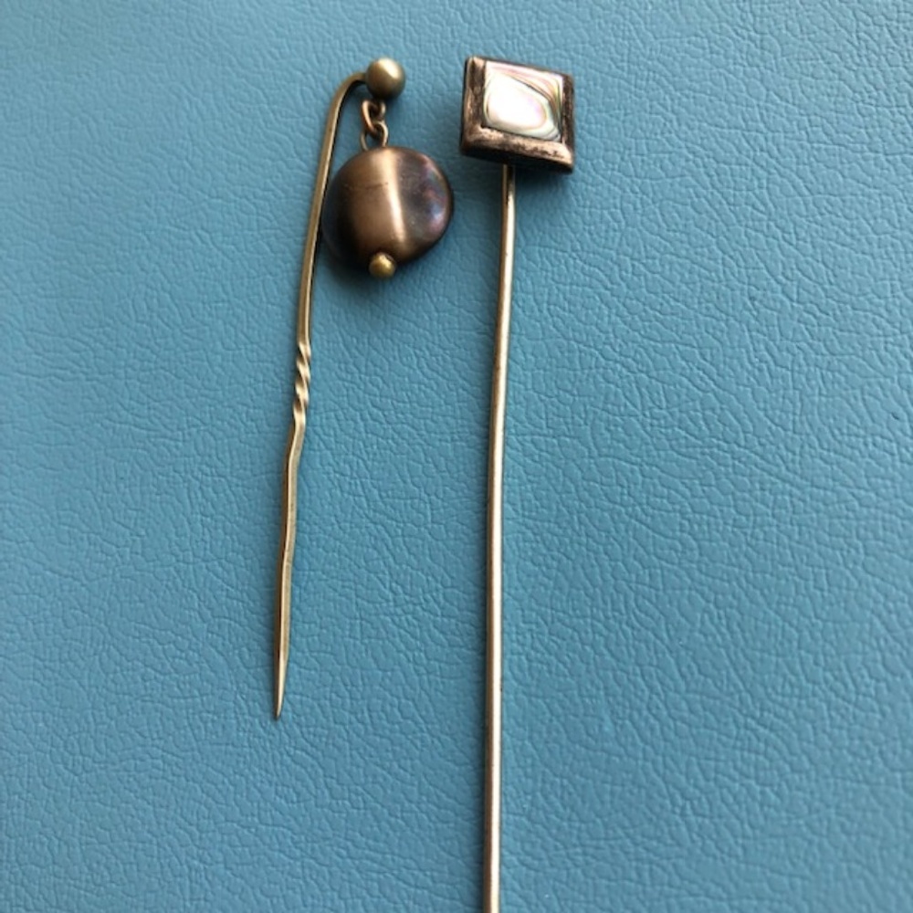 2 vintage  Sterling silver MOP hat tie pin MEXICO